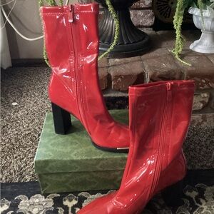 Red Patent Leather Ankle Boots